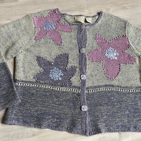 Sigrid Olsen Sport 2002 Linen Blend Floral Cardigan Sweater Sz S - Picture 5 of 8